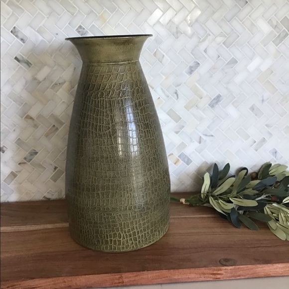 Other - Decorative Green Rustic Metal Vase